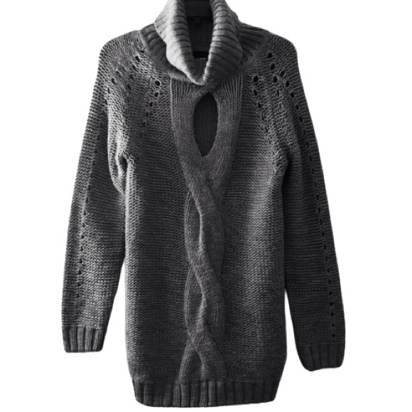 Venus Gray Keyhole Cut Out Long Sleeve Cowl Neck Turtleneck Sweater Size Small - Picture 3 of 15